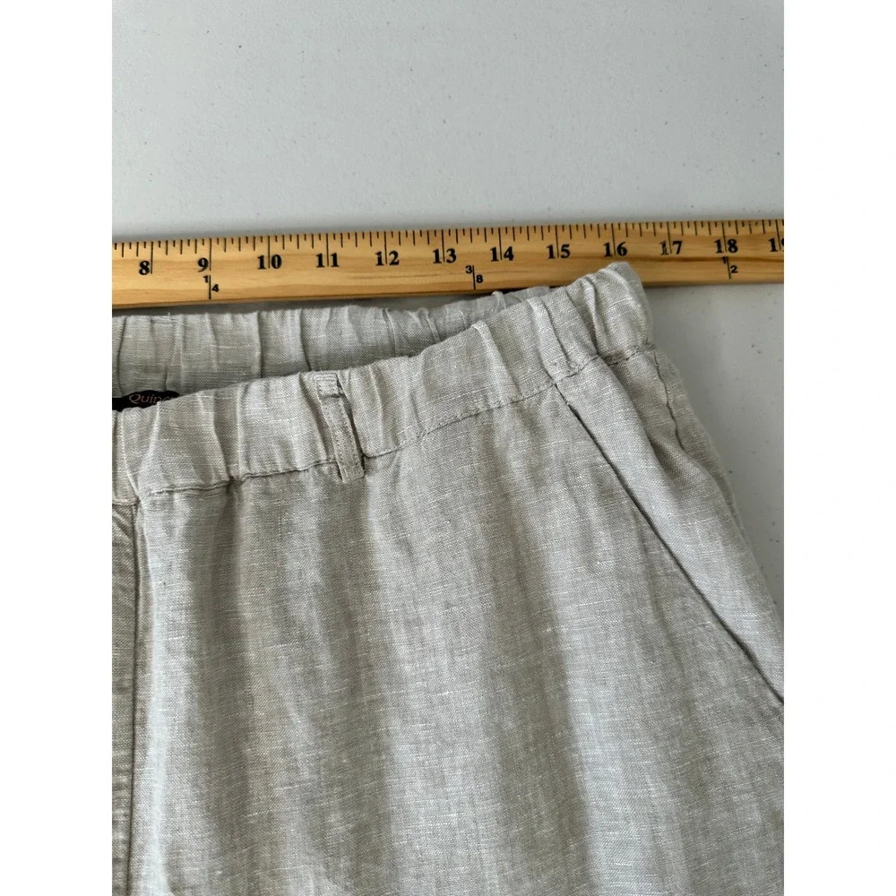 Quince Linen Pants Size L Oatmeal Beige Pull on Straight Leg Elastic Waist
